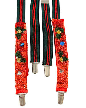 Sparkly Red Sequin Christmas Suspenders Clip On OSFM Holiday Ugly Sweater Party
